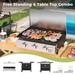 Captiva Designs 27" Flat Top Grill - 3-Burner Propane Griddle with Ceramic Coated Cast Iron, 33,000 BTU for Outdoor Cooking and Barbecues