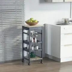 HOMCOM Mobile Rolling Kitchen Island Trolley Serving Cart with Underneath Drawer & Slide-Out Wire Storage Basket, Grey