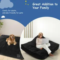 Costway 47" x 35.5" Crash Pad Sensory Mat with Foam Blocks and Washable Velvet Cover Blue/Black