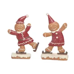Transpac Resin Ice Skating Gingerbread Decor Set of 2 Christmas Home Decorations for Festive Holiday Cheer