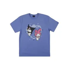 Kuromi & My Melody Sparkling Heart Frame Adult Periwinkle Crew Neck Short Sleeve T-shirt