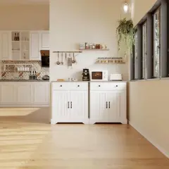 29.5" White Buffet Cabinet &ndash; Adjustable Shelves, Anti-Tip Design for Living Room, Entryway & Dining Room (Multi-Purpose Storage)