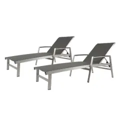 GDFStudio Joy Outdoor Aluminum Adjustable Chaise Lounge with Mesh Seating (Set of 2)