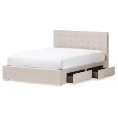 Queen Rene Modern and Contemporary Fabric 4 Drawer Storage Platform Bed - Baxton Studio