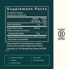 Gaia Herbs Black Cohosh - Menopause Support Supplement to Help Maintain Hormone Balance and Health for Women - 60 Vegan Liquid Phyto-Capsules