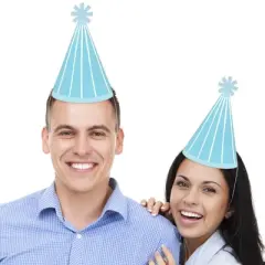 Big Dot of Happiness Blue Stripes - Cone Happy Birthday Party Hats for Kids and Adults - Set of 8 (Standard Size)