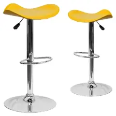 Emma and Oliver 2 Pack Contemporary Vinyl Adjustable Height Barstool with Wavy Seat and Chrome Base