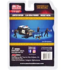 "Police Line 2" 6 piece Diecast Set (4 Police Figures, 1 Dog Figure and 1 Accessory) for 1/64 Scale Models by American Diorama