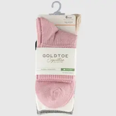 Goldtoe Signature Collection Women's 6pk Modern Essentials Classic Turn Cuff Crew Socks - Vintage Rose/Off White/Gray Heather 6-9