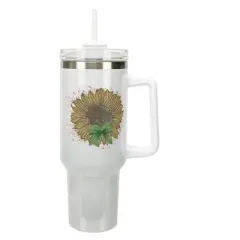 Elanze Designs Sunflower & Leaf Bow Paint Splatter Coquette 40 Oz. Stainless Steel Water Bottle Coffee Mug, Spill & Leak Resistant, Travel Tumbler
