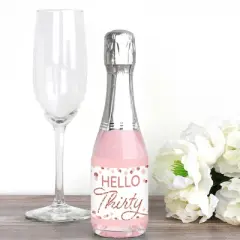 Big Dot of Happiness 30th Pink Rose Gold Birthday Mini Wine & Champagne Bottle Label Stickers Happy Birthday Party Favor Gift for Women and Men 16 Ct