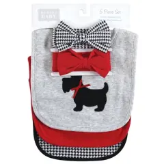 Hudson Baby Infant Girl Cotton Bib and Headband or Caps Set, Scottie Dog, One Size