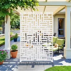 PexFix 72 in. x 47 in. Outdoor Metal Privacy Screen Garden Fence in Streets Pattern in White