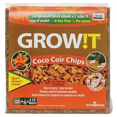 Hydrofarm GROW!T JSCC2 Organic Coco Coir Indoor Tropical Flower Plant Planting and Outdoor Decorative Mulch Chips, 2 Cubic Feet