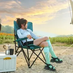 Sevobal Outdoor Portable Chairs High Back Lawn Chair with Cup Holder and Collapsible Design for Backyard Garden Patio, Blue, 9.06"*6.69"*36.22"