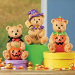 Collections Etc Hand-Painted Halloween Bear Sitter Decoration - Set of 3