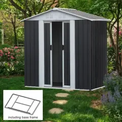 MOEPISY Outdoor Storage Sheds 6FTx4FT Apex Roof Grey With Base Frame
