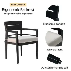 5-Piece Outdoor Patio Aluminum Dining Set with 40" Square Table, 4 Cushioned Armchairs, and Umbrella Hole