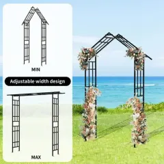 Lirago Black Metal Garden Arch - Adjustable 2-in-1 Galvanized Iron Trellis with Gate  16.92"Dx101.96"Hx42.51"W