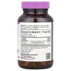 Bluebonnet Nutrition Vitamin D3, 125 mcg (5,000 IU), 100 Softgels