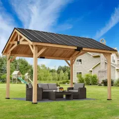 EROMMY 12x15 FT Hardtop Gazebo with Waterproof Asphalt Roof and Solid Wood Frame