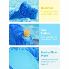 Joyfy 55'' Pool Floats, Inflatable Pool Floaties for Adult, Sun Tanning Floaty Recliner Chair with Cup Holders&Backrest for Poolside Gatherings