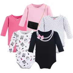 Little Treasure Baby Girl Cotton Long-Sleeve Bodysuits 5pk, Pearls