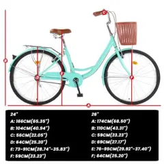 24 & 26 Inch Beach Cruiser Bike for Women, Bike with Basket 1 Speed, Step Through Bikes, Commuter Bicycle Women Adult with Adjustable Seat