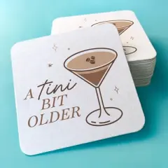 Big Dot of Happiness 25 Ct Espresso A Tini Bit Older Drink Coasters, 4-Inch Disposable Square Paper Coasters for Coffee Martini Birthday Party