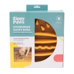 ZippyPaws Happy Bowl - Slow Feeder Dog & Puppy Bowl, Interactive Puzzle Feeder, Up to 10x Slower Eating, Non Slip Base, Holds 4 Cups - Hamburger