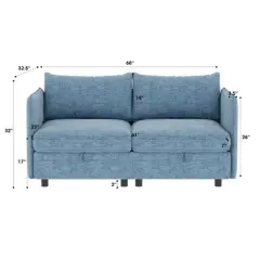 GDFStudio Helena Mid-Century Modern 68'' Sectional Storage Chenille Upholstered Love Seat with Thick Cushions