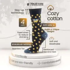 Women Cotton Calf Patterned Socks - 4 Pack - Coffee, Puppy, Flowers, Birds, Cat - Shoe Size 5-9 M, 8-12 L - Multicolors | 7BIGSTARS KINGDOM