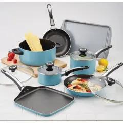 Farberware High Performance 17pc Aluminum Nonstick Cookware Set with Prestige Tools Aqua