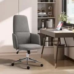 Vinsetto High Back Office Chair Breathable Fabric Computer Home Rocking Seat with Swivel Wheels, and Padded Arms, Gray