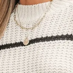 Women's Striped Mock Neck Chunky Knit Sweater - Cupshe