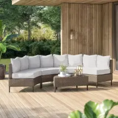 Outdoor Sofa Set, Rattan Sofa Lounger With Cushions, Waterproof Cushions, Conversation Sofa with Tables-Coolbibila