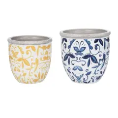 Transpac Cement Citrus Indigo Planters Set of 2 Stylish Home Decorations for Spring and Garden