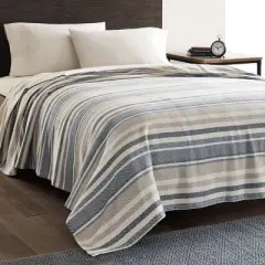 Herringbone Stripe Bed Blanket Blue - Eddie Bauer