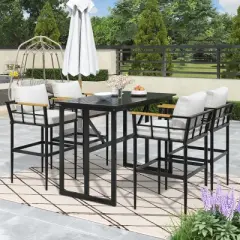 5-Piece Outdoor Dining Set, Patio Bar Sets with Dining Table and High Seat Dining Chairs, Iron Chairs with Foam Cushions&ndash;Cuddlewood