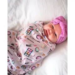 Lev Baby Buttery Soft Viscose from Bamboo Swaddle Blanket &ndash; Makeup Print Pink &ndash; 44x44 inches