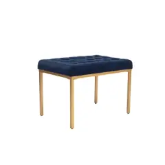 24" Button Tufted Metal Ottoman Dark Navy Velvet - WOVENBYRD