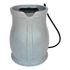 FCMP Outdoor Catalina 45 Gallon Water Rain Catcher Barrel with Flat Back for Watering Outdoor Plants, Gardens, and Landscapes, Light Granite (2 Pack)
