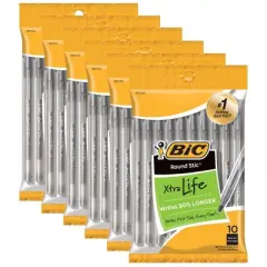 Bic Round Stic Xtra Life Ballpoint Pen, Medium Point (1.0mm), Black, 10 Per Pack, 6 Packs