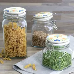 Gibson Laurie Gates California Designs Tierra 3 Piece Glass Canister Kitchen Set with Decorated Lids