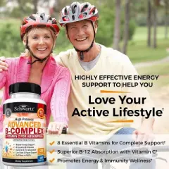 Advanced B-Complex Capsules, Vitamin B Supplement Capsules, Low Carb & Vegan Diet Support, Bioschwartz, 60 or 120ct
