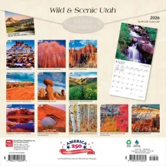 BrownTrout Utah Wild and Scenic 2026 12"x24" Hanging Square Wall Calendar Plastic-Free