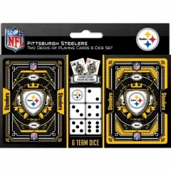 MasterPieces Officially Licensed NFL Pittsburgh Steelers 2-Pack Playing cards & Dice set for Adults