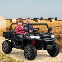 Costway 12V 2 Seater Ride On UTV Dump Truck Remote w/ Electric Dump Bed & Shovel