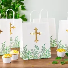Faithful Finds 15 Pack of Religious Party Favor Gift Bags for Easter Christening Gifts, First Communion, Confirmation Gift Bags, 10 x 8 x 4 In