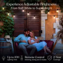 Brightech 15-Bulb LED Ambience Pro Solar 4W 48ft 3000K S14 Outdoor String Lights Clear Bulb Black Wire